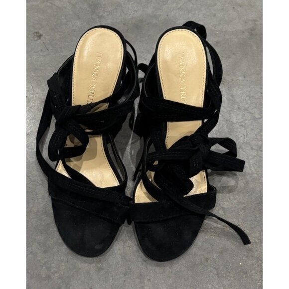 Ivanka Trump "Ellyn" Lace up Suede Block Heel Shoes / Sandals - Black 7.5 - Picture 1 of 4